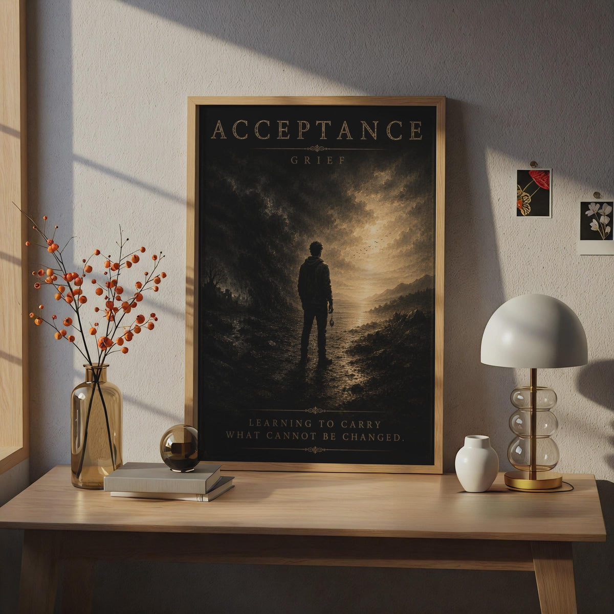 Acceptance Grief Poster, Emotional Dark Art, Moody Silhouette Wall Art, Mental Health Quote Print