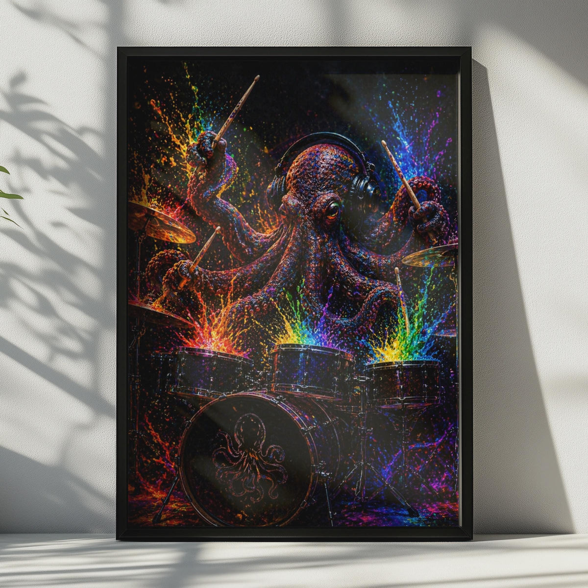 Octopus Drummer Poster, Colourful Music Wall Art, Psychedelic Animal Print for Studio