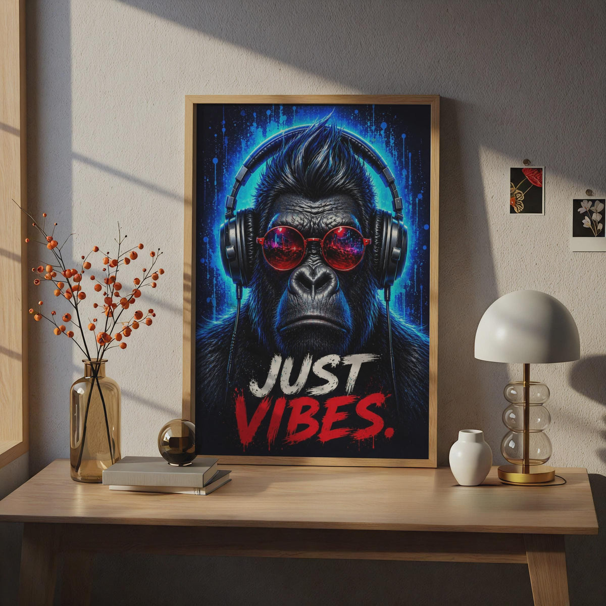 Gorilla Neon Music Poster, Brooding DJ Ape Print, Urban Graffiti Art