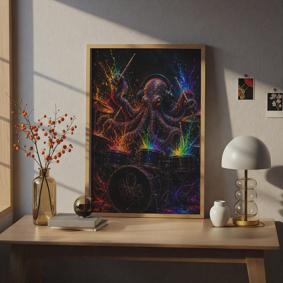 Octopus Drummer Poster, Colourful Music Wall Art, Psychedelic Animal Print for Studio