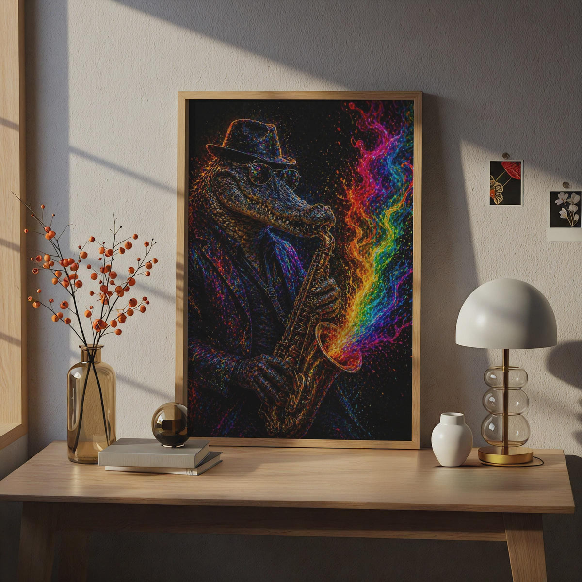 Crocodile Saxophonist Poster, Neon Jazz Wall Art, Colourful Music Poster for Home