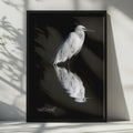 White Egret Reflection Poster, Bird Shadow Wildlife Photography, Black Water Wall Art