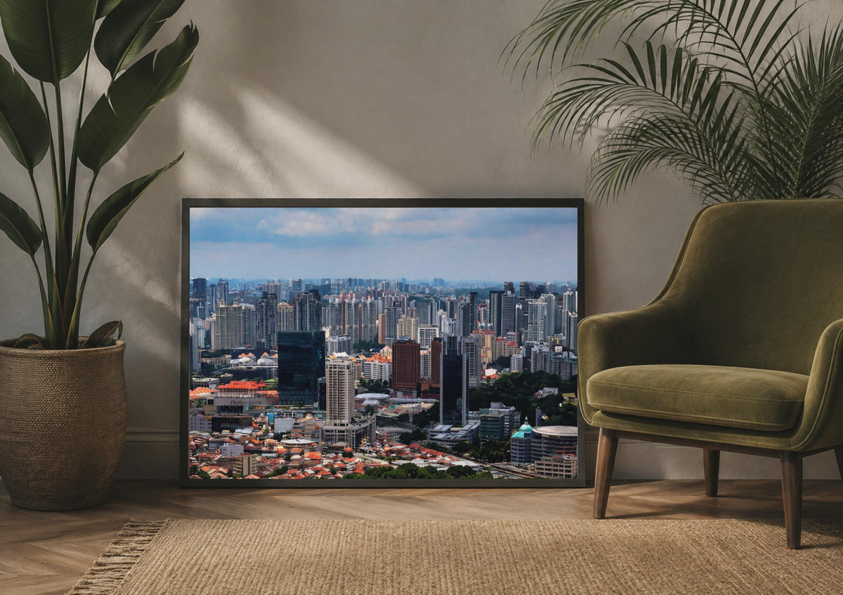 Singapore City Skyline Poster, Aerial Cityscape Photography Print, Asia Travel Wall Art