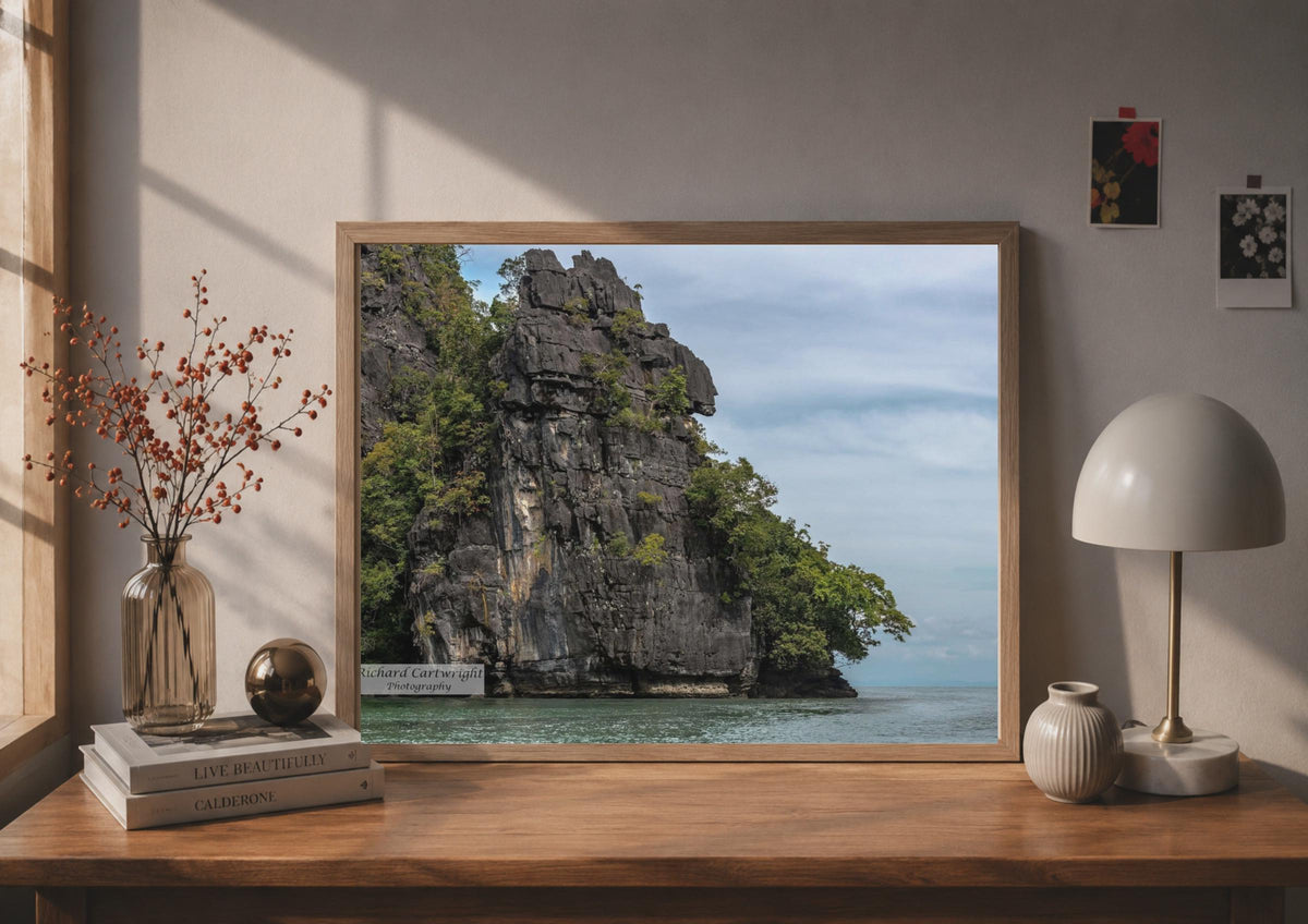 Limestone Karst Cliff Poster, Tropical Sea Photography, Southeast Asia Wall Art Print