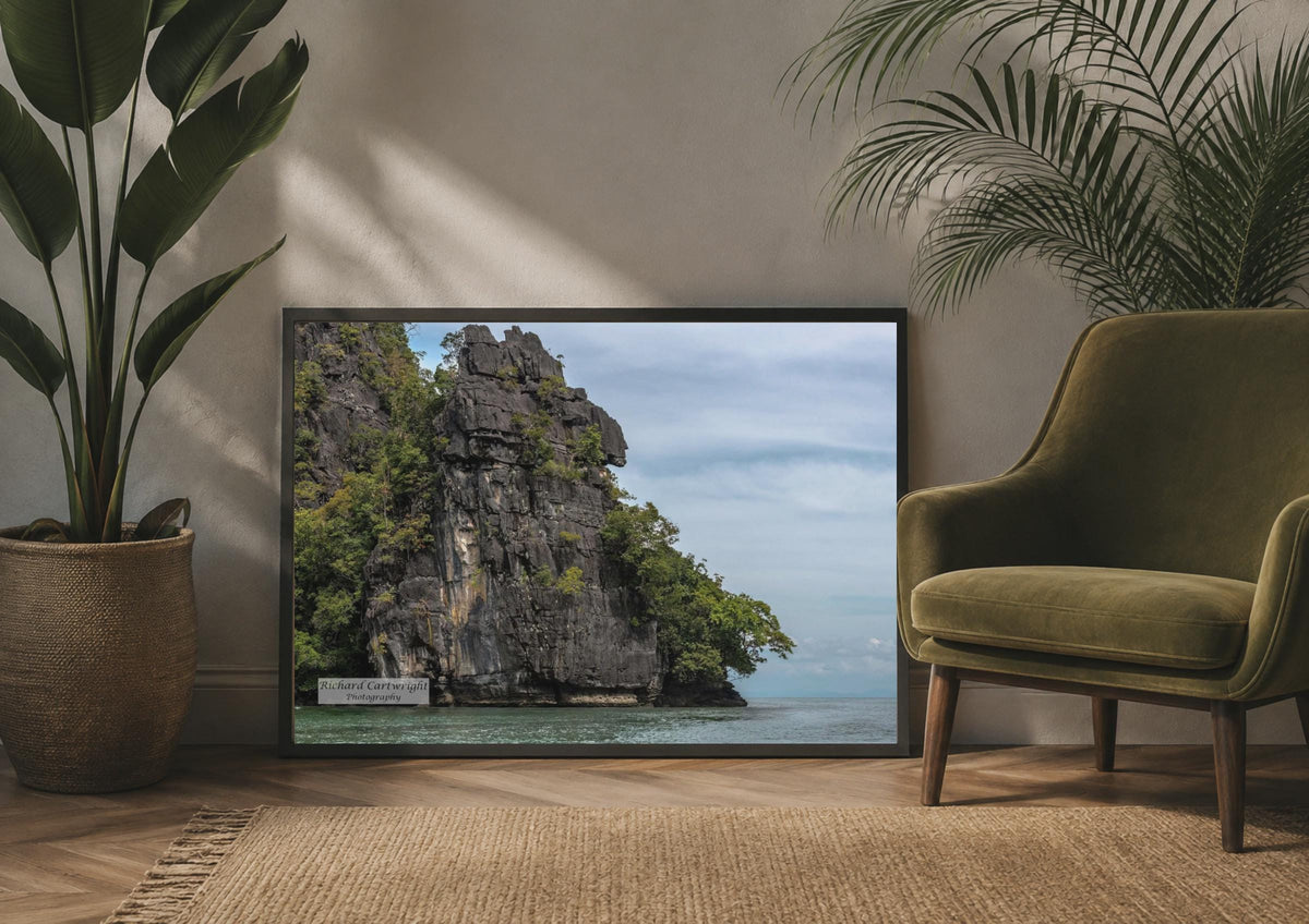 Limestone Karst Cliff Poster, Tropical Sea Photography, Southeast Asia Wall Art Print