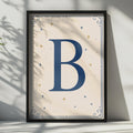 Letter B Initial Poster, Navy Blue Gold Star Celestial Monogram Wall Art Print