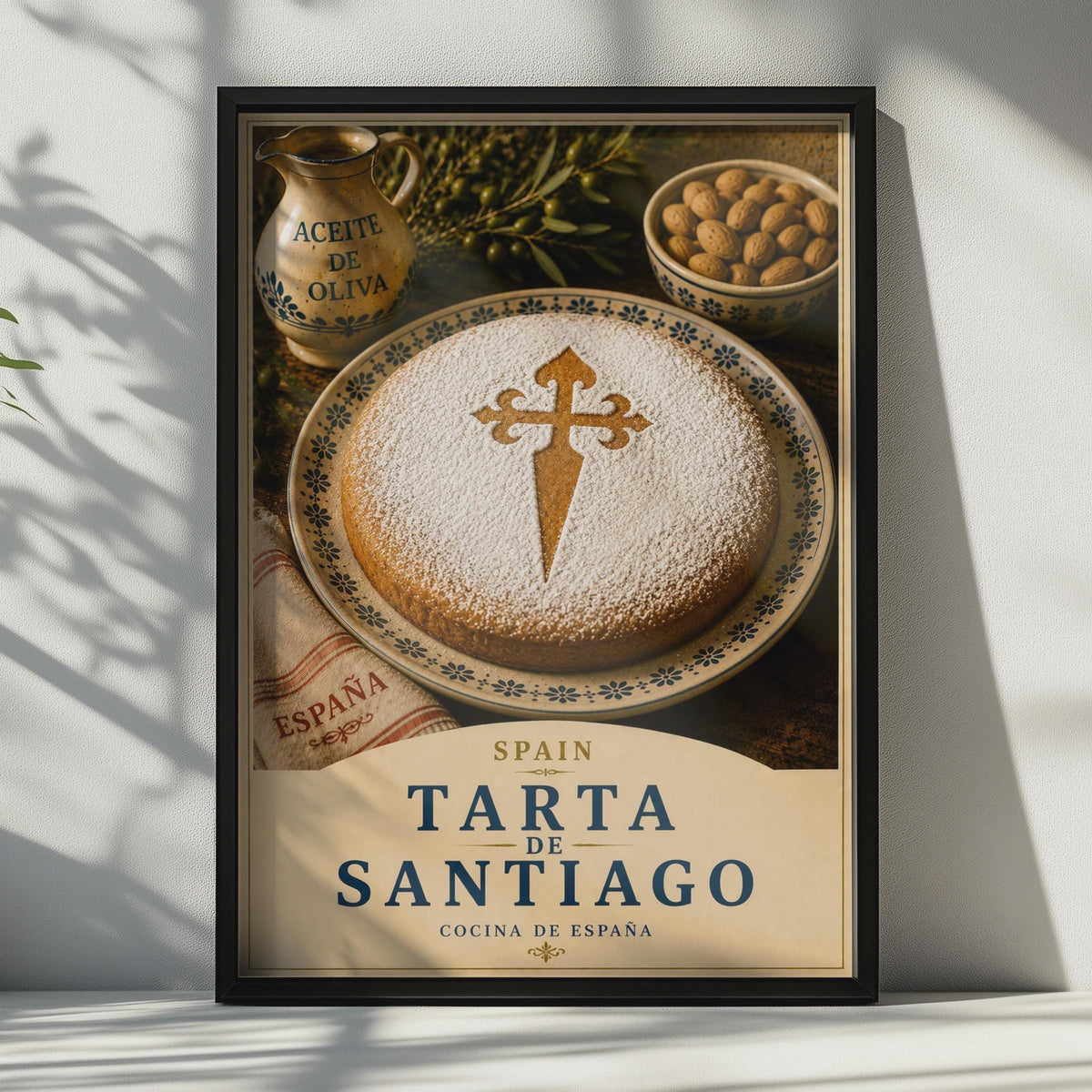 Tarta de Santiago Spanish Almond Cake Poster, Spain Food Wall Art, Kitchen Decor
