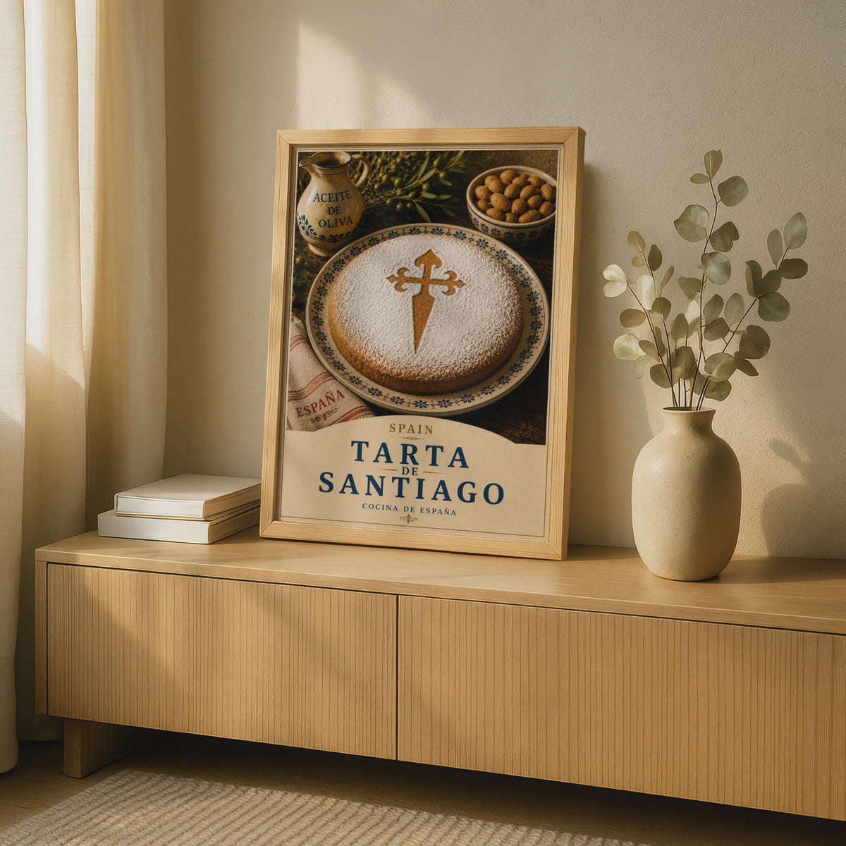 Tarta de Santiago Spanish Almond Cake Poster, Spain Food Wall Art, Kitchen Decor