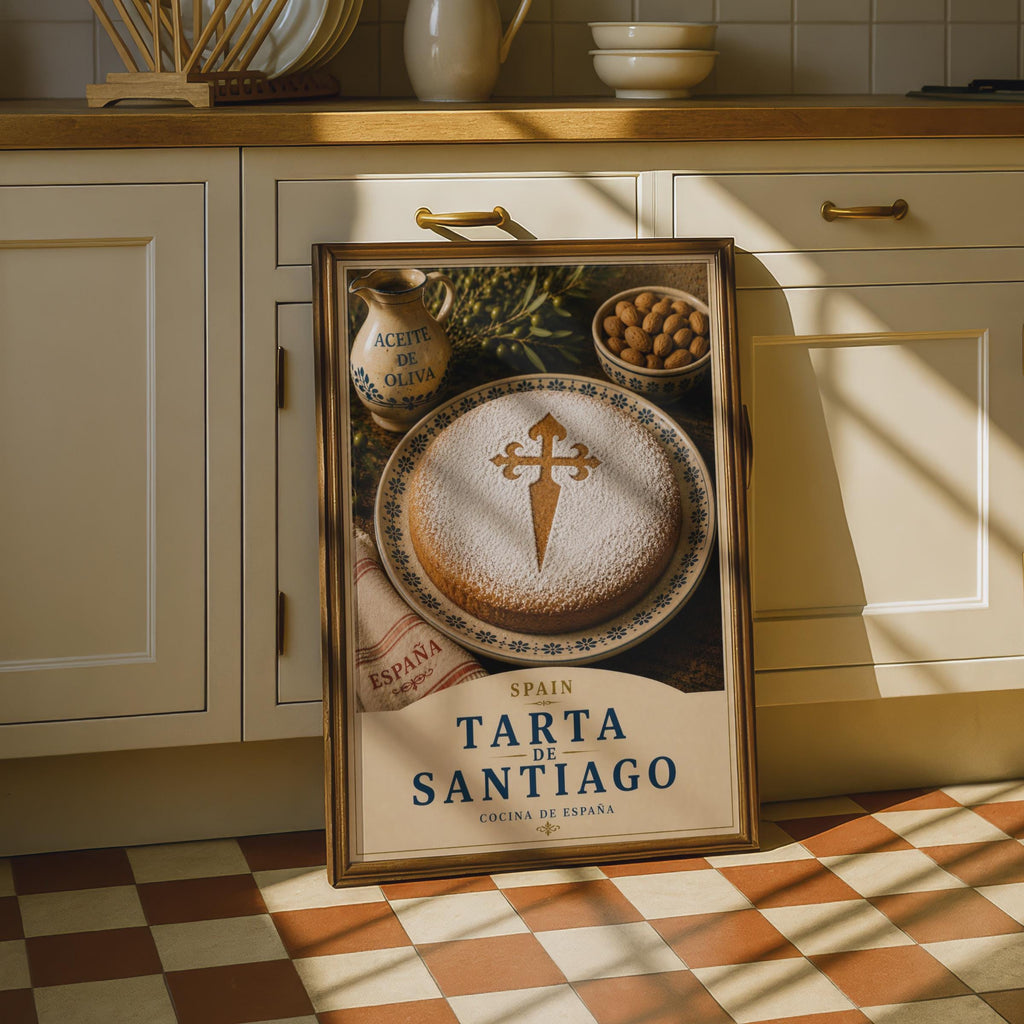 Tarta de Santiago Spanish Almond Cake Poster, Spain Food Wall Art, Kitchen Decor