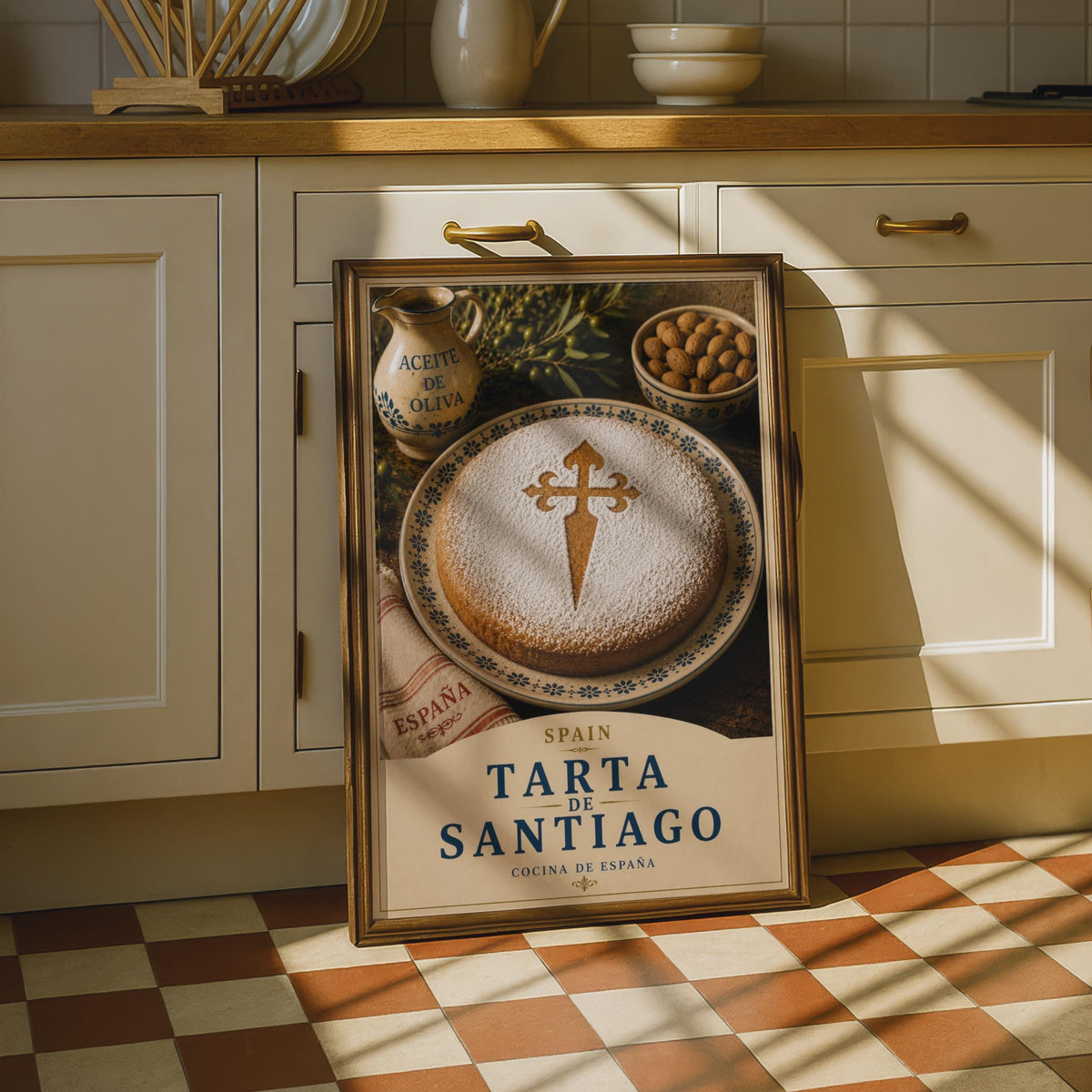 Tarta de Santiago Spanish Almond Cake Poster, Spain Food Wall Art, Kitchen Decor