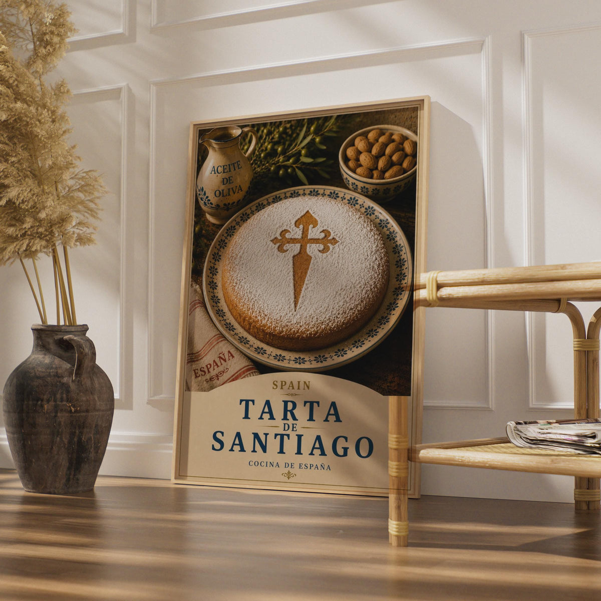 Tarta de Santiago Spanish Almond Cake Poster, Spain Food Wall Art, Kitchen Decor