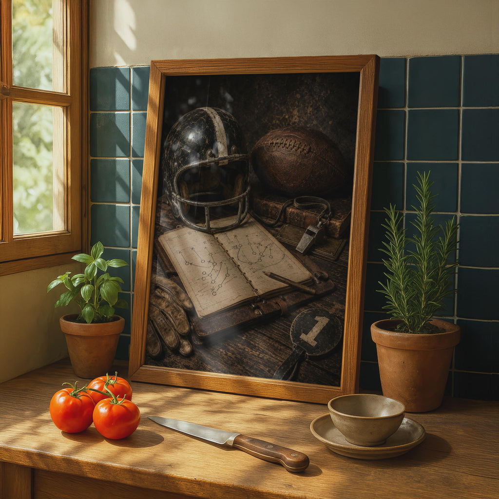 Vintage American Football Poster, Retro Gridiron Still Life, Sports Wall Art, Brown Sepia