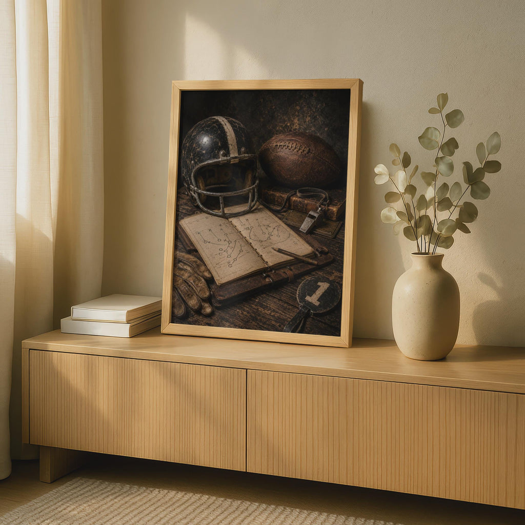 Vintage American Football Poster, Retro Gridiron Still Life, Sports Wall Art, Brown Sepia