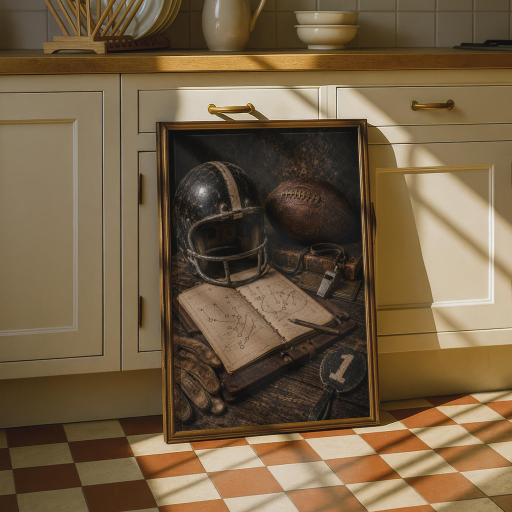 Vintage American Football Poster, Retro Gridiron Still Life, Sports Wall Art, Brown Sepia