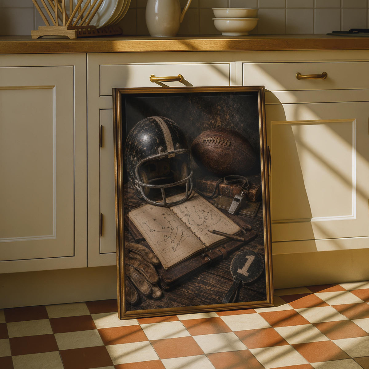 Vintage American Football Poster, Retro Gridiron Still Life, Sports Wall Art, Brown Sepia