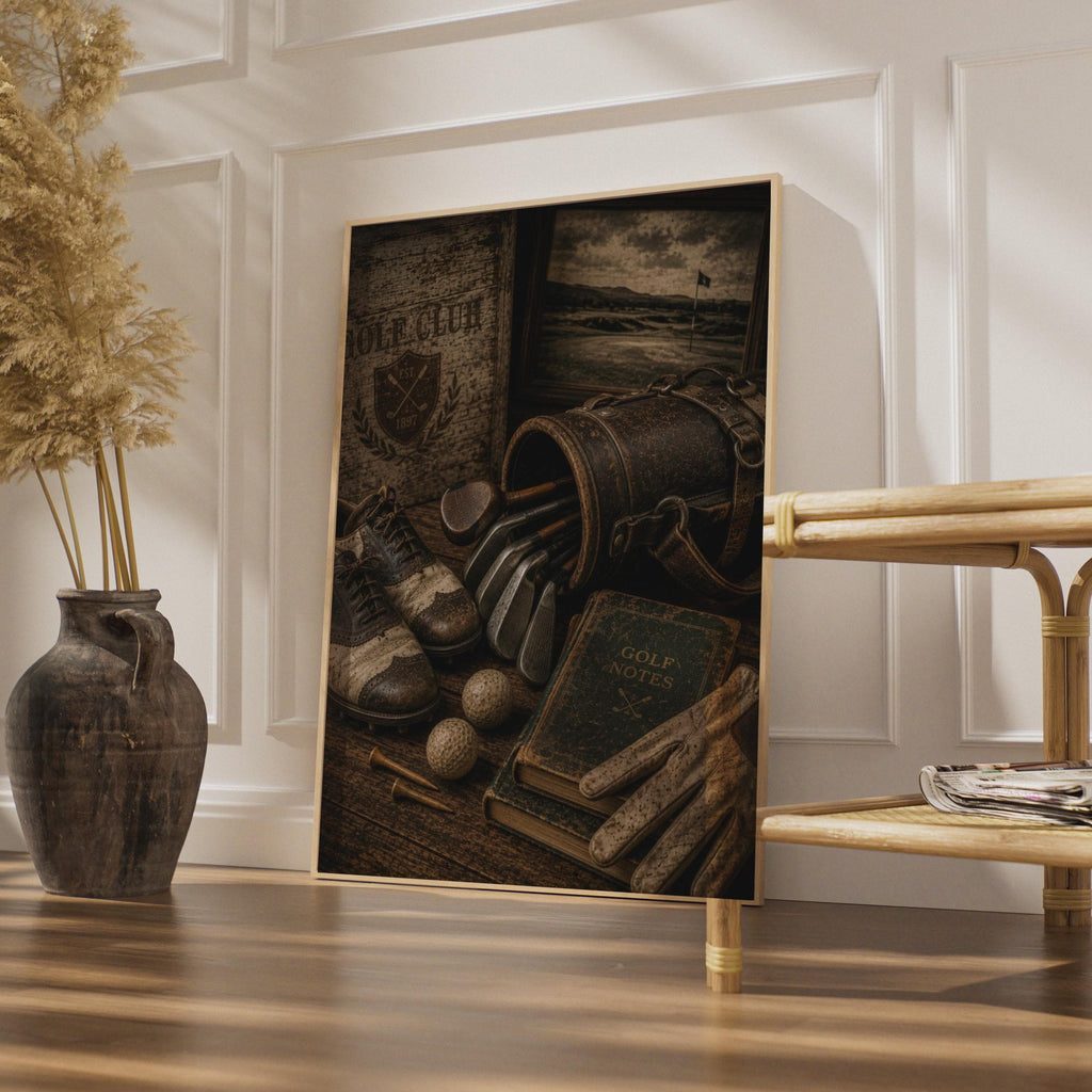 Vintage Golf Poster, Retro Golf Club Still Life Wall Art, Brown Sepia Sports Print