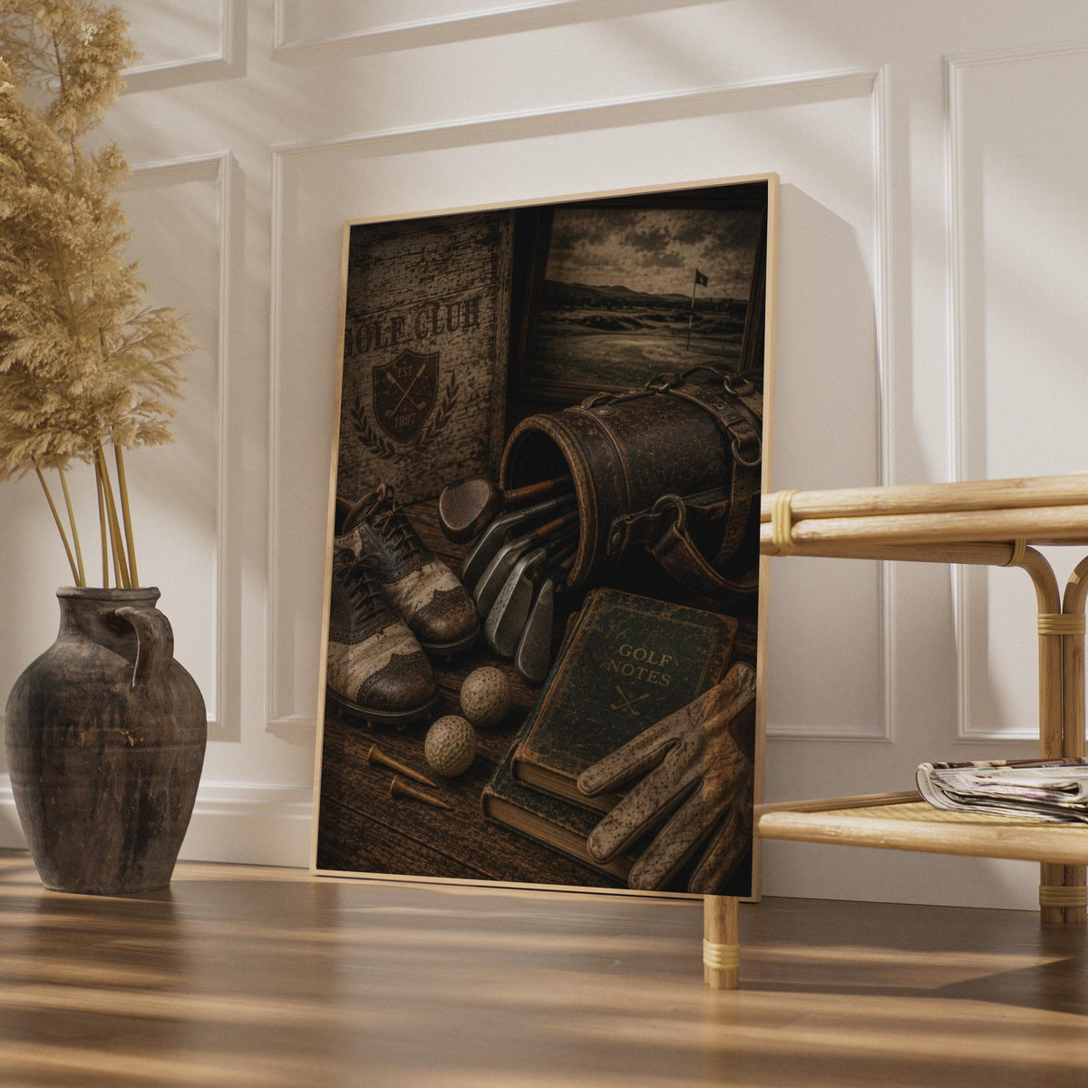 Vintage Golf Poster, Retro Golf Club Still Life Wall Art, Brown Sepia Sports Print