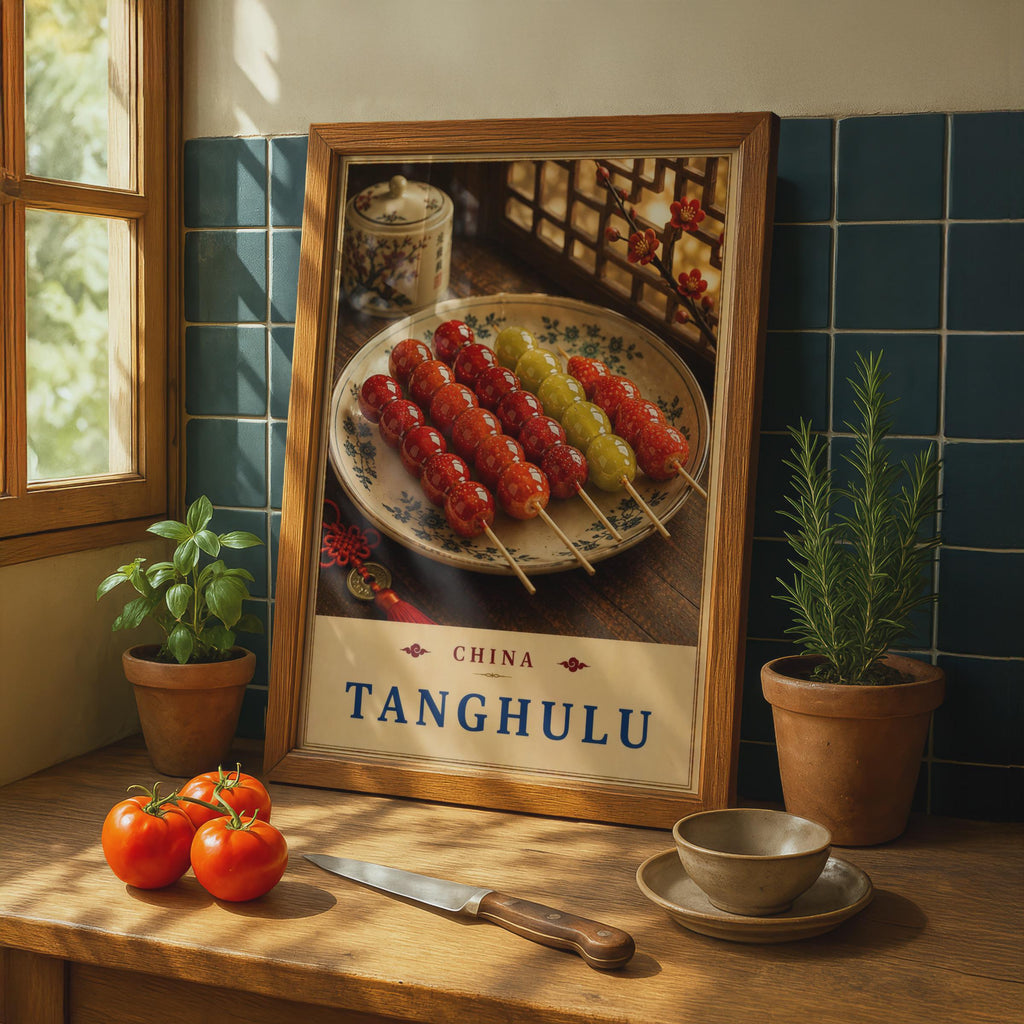 Tanghulu Chinese Street Food Wall Art, Asian Kitchen Decor, Red Candied Fruit Print, Oriental Restaurant Poster