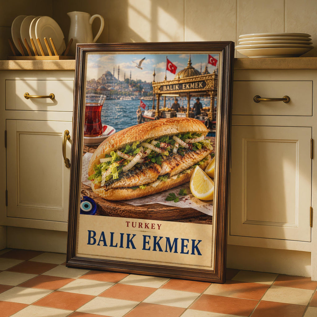 Balık Ekmek Istanbul Poster, Turkish Street Food Art, Bosphorus Travel Print (Wall Decor)