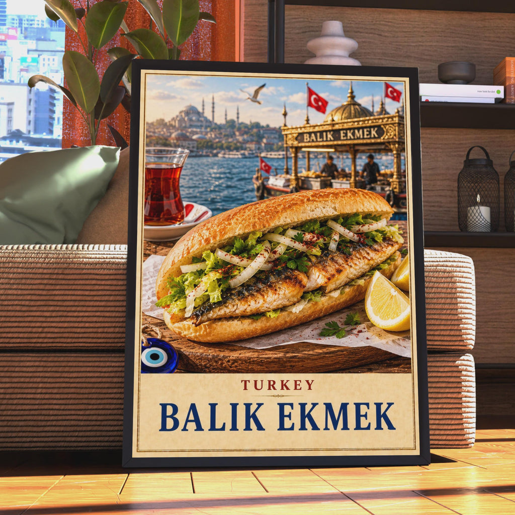 Balık Ekmek Istanbul Poster, Turkish Street Food Art, Bosphorus Travel Print (Wall Decor)