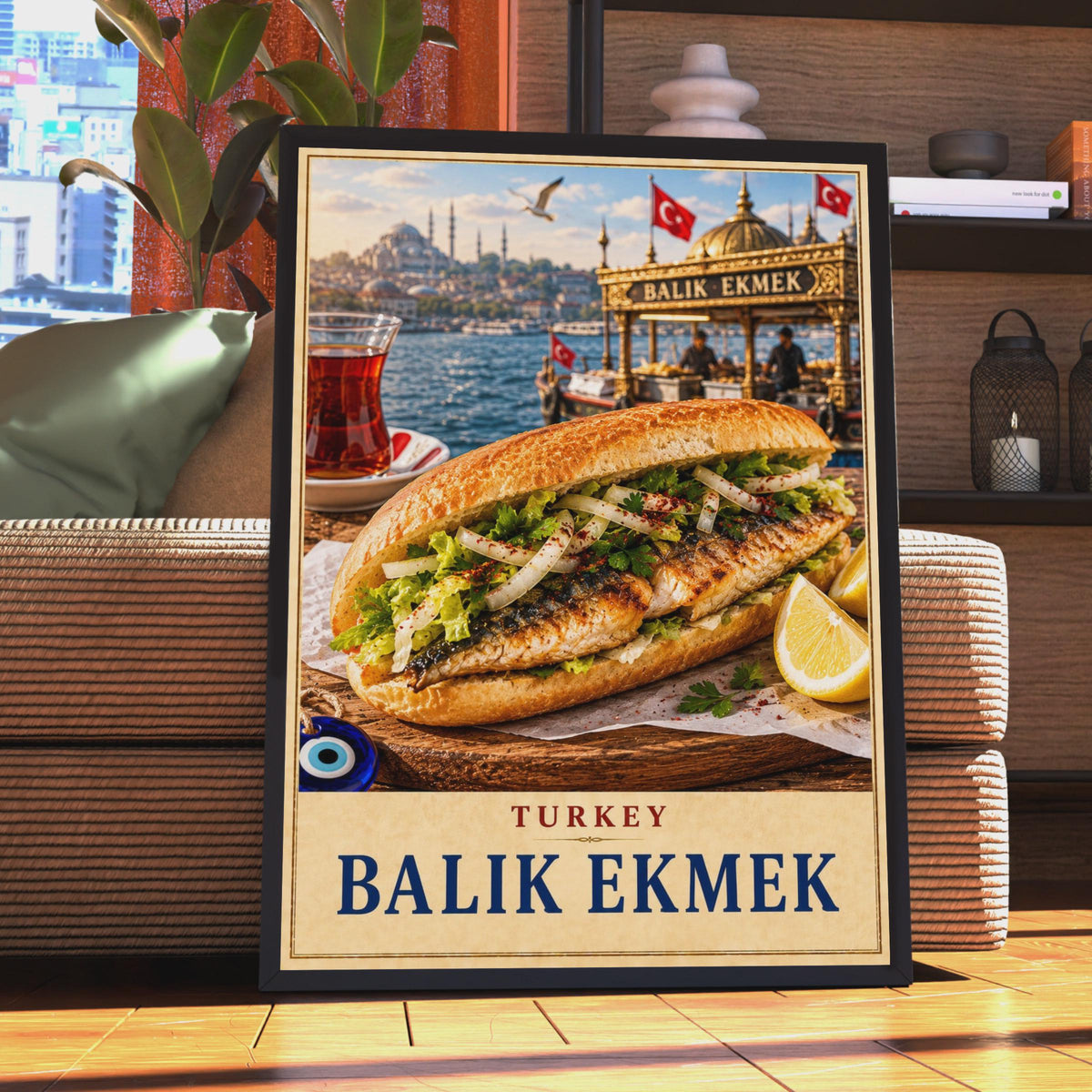 Balık Ekmek Istanbul Poster, Turkish Street Food Art, Bosphorus Travel Print (Wall Decor)