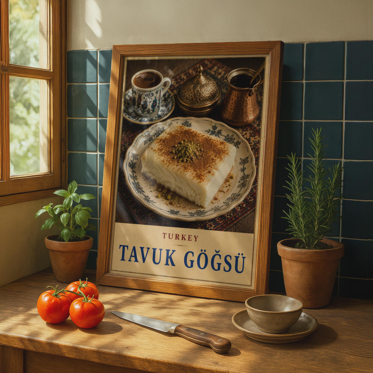 Tavuk Gogsu Turkish Dessert Poster, Ottoman Cuisine Art, Istanbul Kitchen Decor