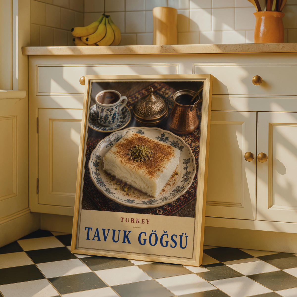 Tavuk Gogsu Turkish Dessert Poster, Ottoman Cuisine Art, Istanbul Kitchen Decor
