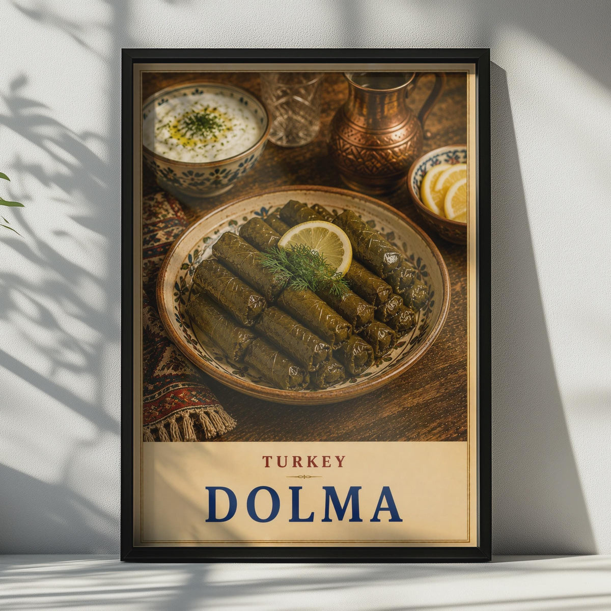 Turkish Dolma Food Poster, Mediterranean Cuisine Wall Art, Stuffed Vine Leaves (Print)