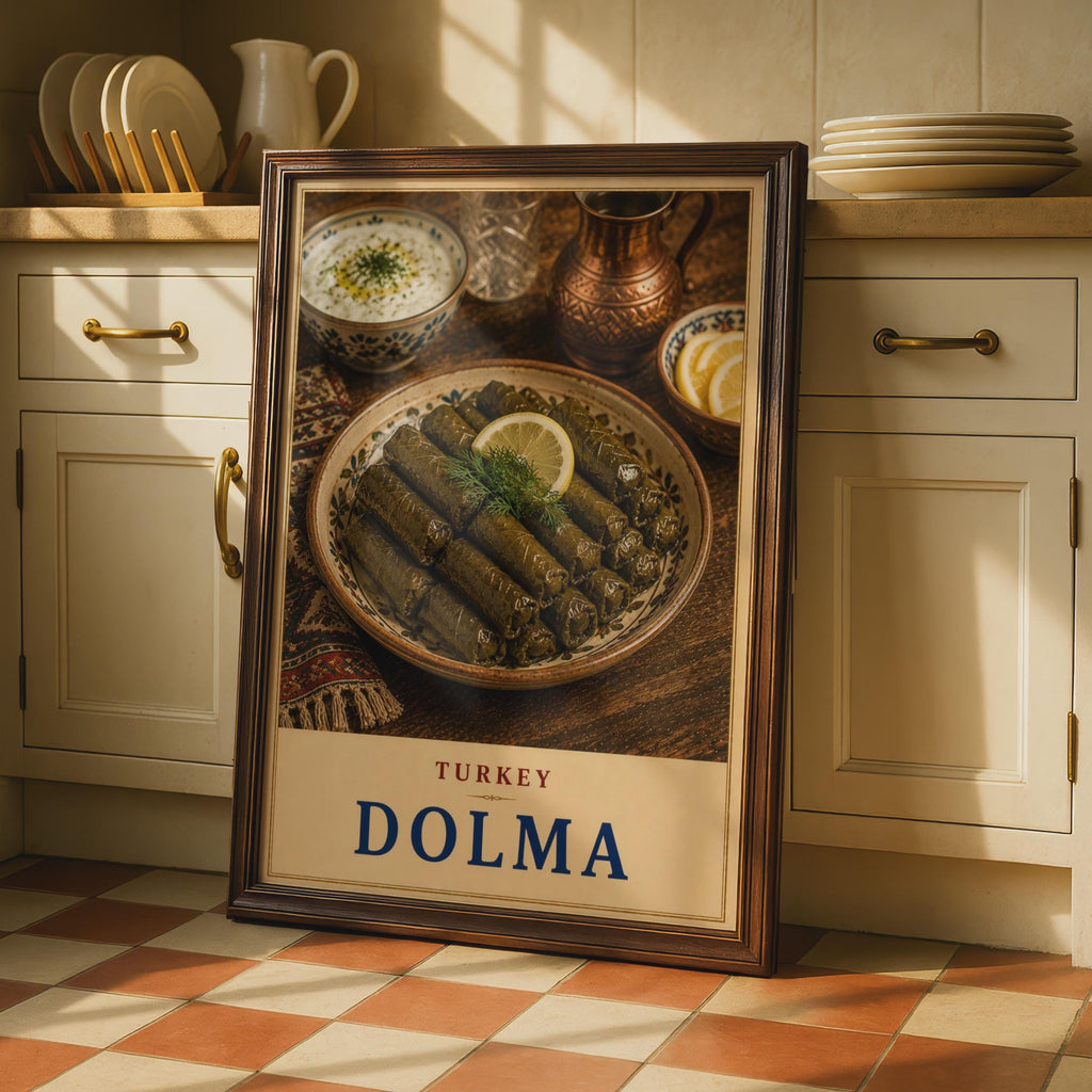 Turkish Dolma Food Poster, Mediterranean Cuisine Wall Art, Stuffed Vine Leaves (Print)