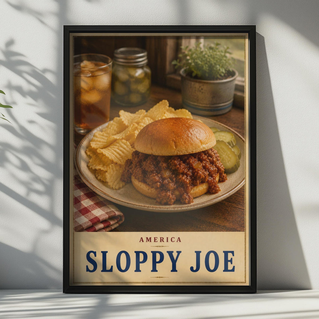 Retro Sloppy Joe Poster, Vintage Diner Wall Art, Comfort Food Print (USA Cuisine)