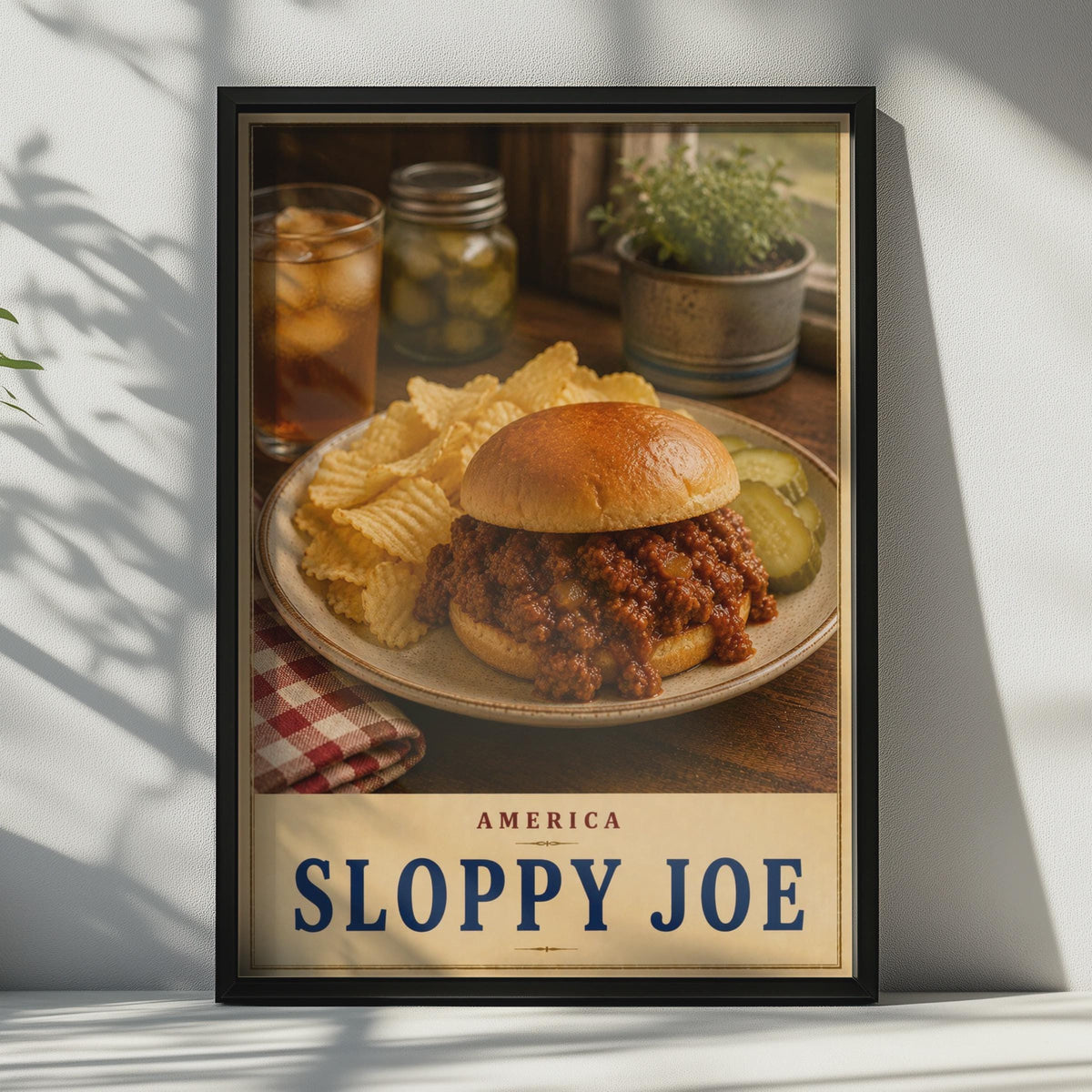 Retro Sloppy Joe Poster, Vintage Diner Wall Art, Comfort Food Print (USA Cuisine)