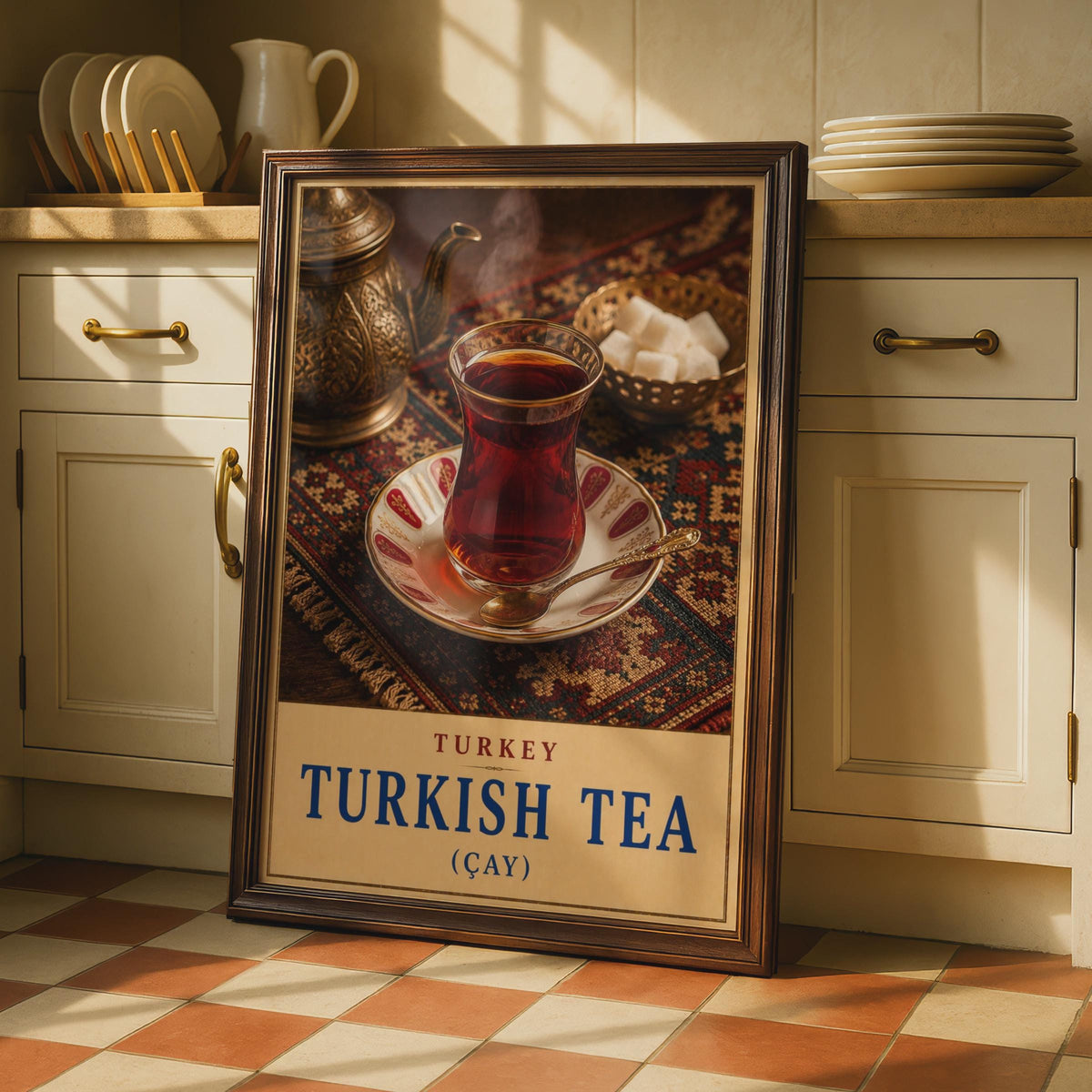 Turkish Tea (Çay) Poster, Vintage Travel Art, Warm Tones, Cafe Decor