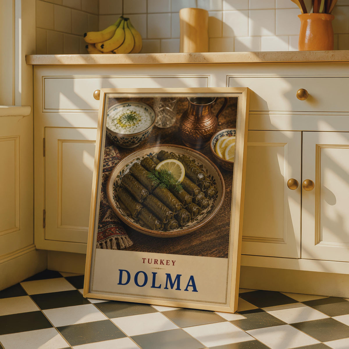 Turkish Dolma Food Poster, Mediterranean Cuisine Wall Art, Stuffed Vine Leaves (Print)