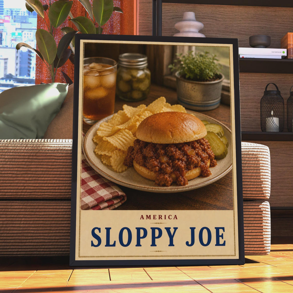 Retro Sloppy Joe Poster, Vintage Diner Wall Art, Comfort Food Print (USA Cuisine)