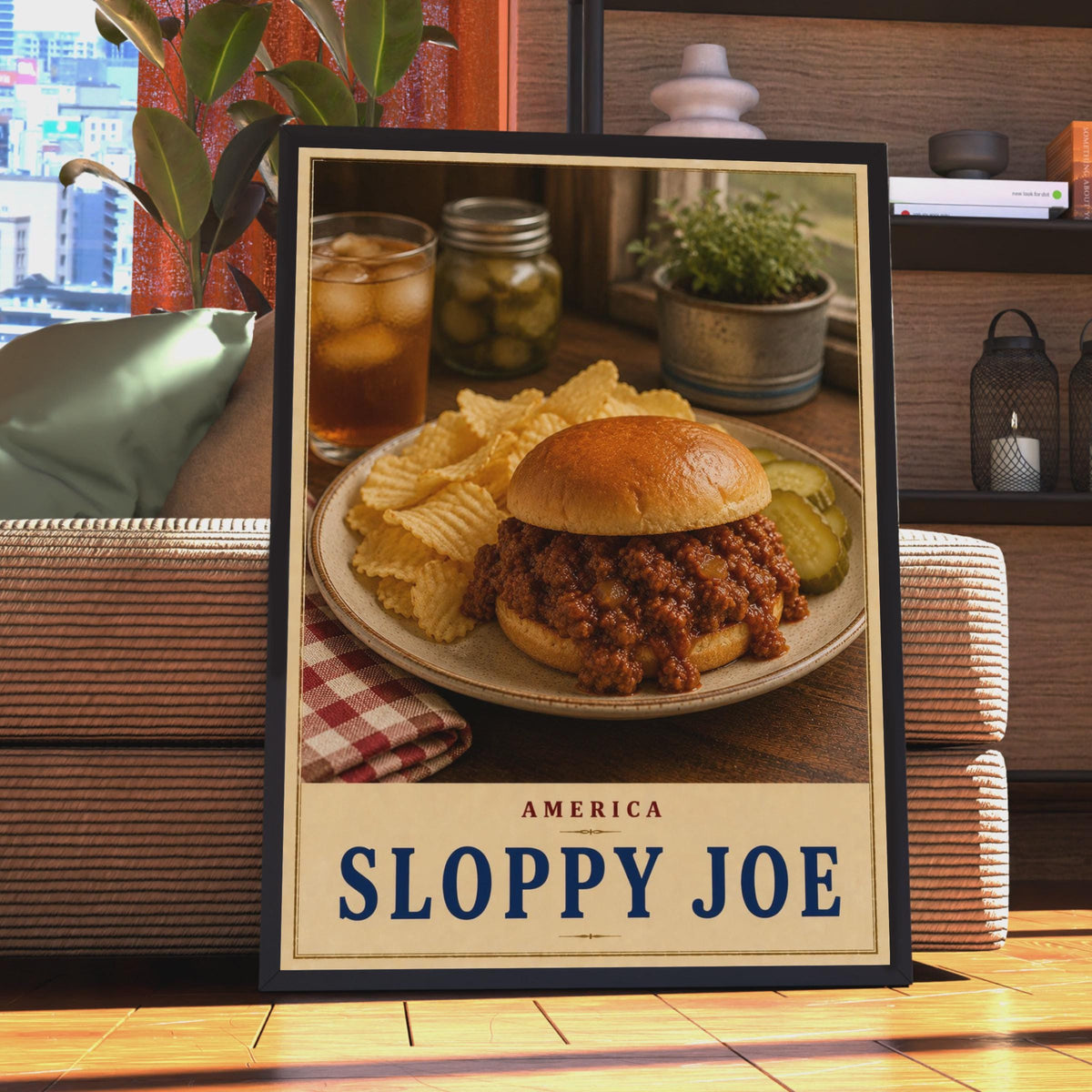Retro Sloppy Joe Poster, Vintage Diner Wall Art, Comfort Food Print (USA Cuisine)