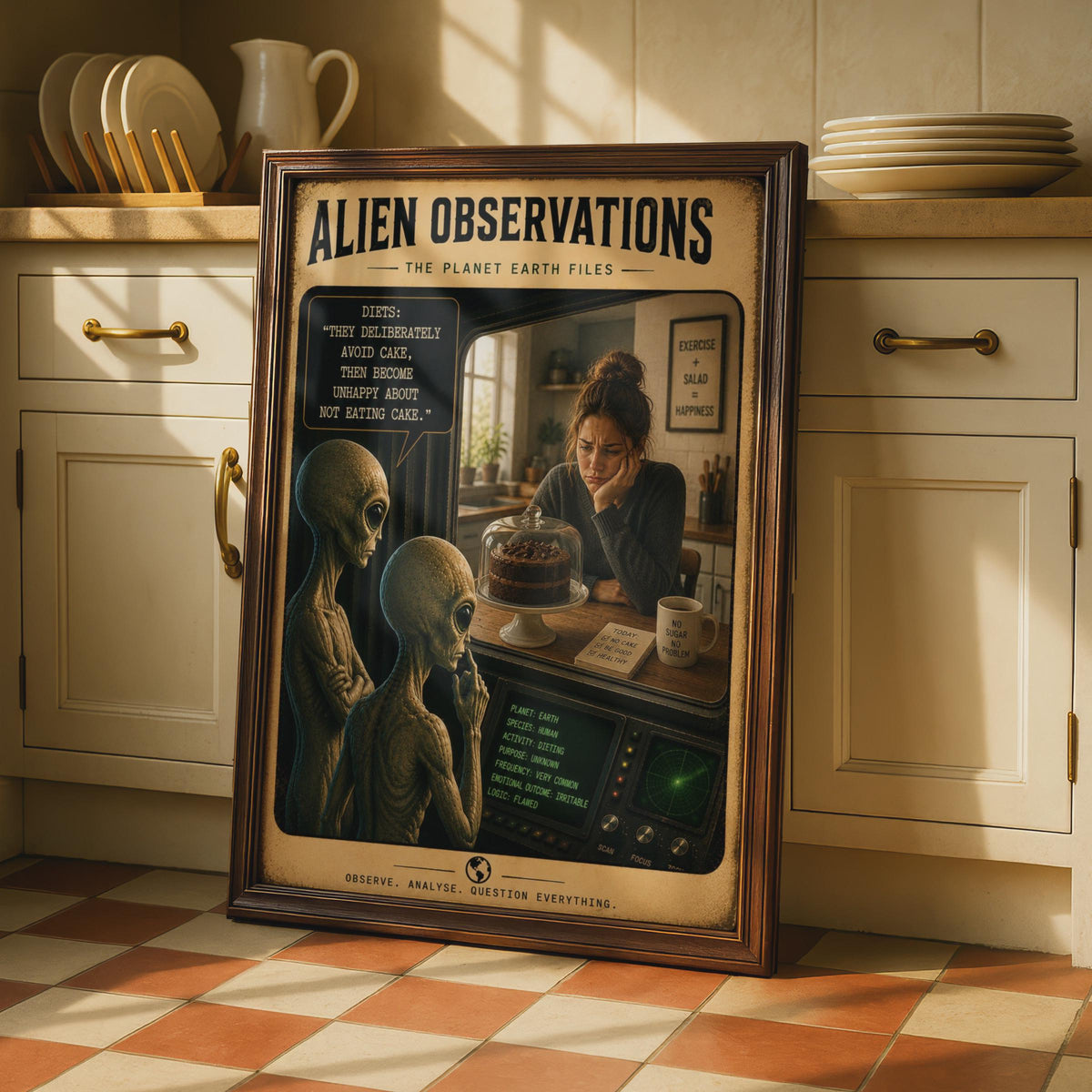 Alien Observations Diet Cake Poster, Sci-Fi Comedy Wall Art (Print)