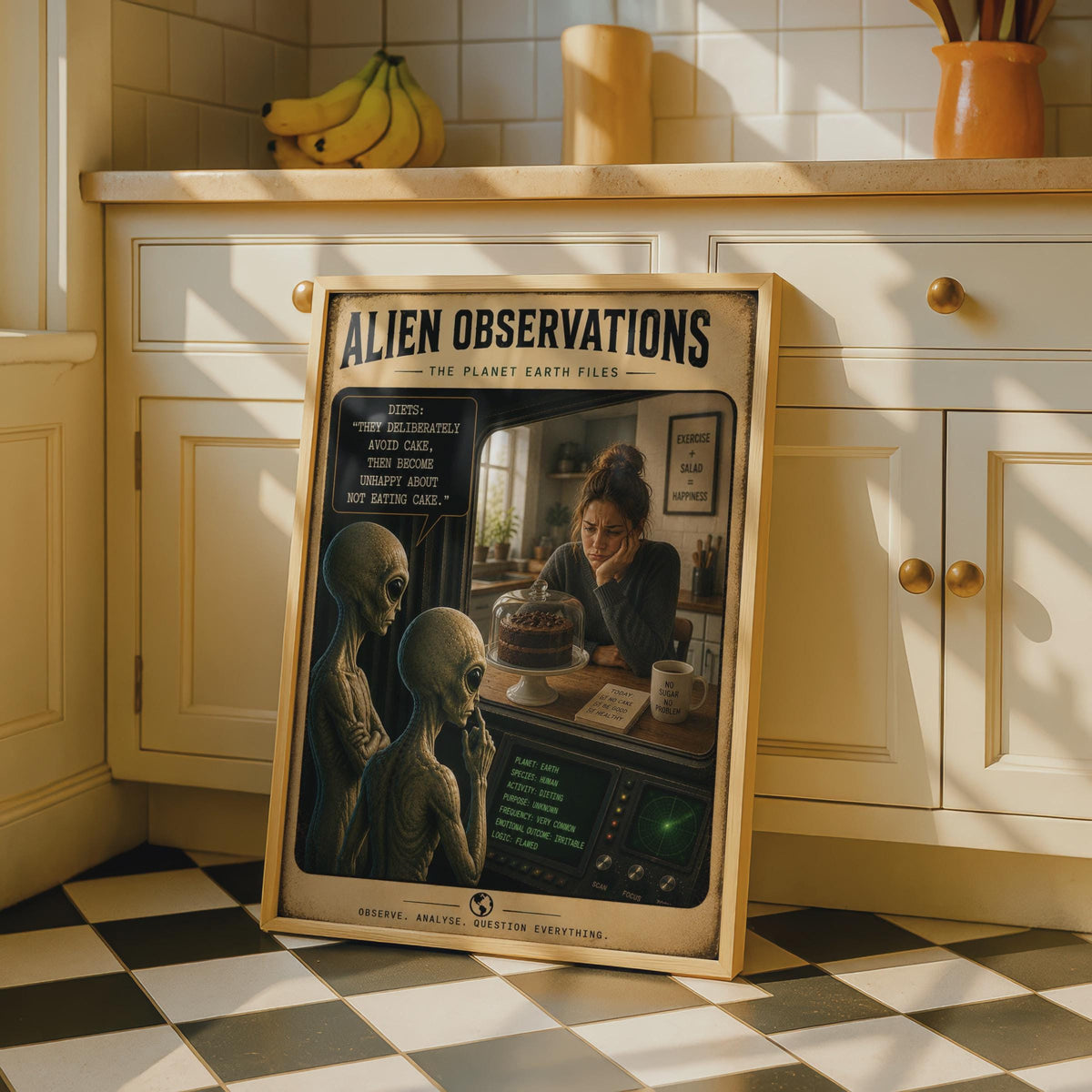 Alien Observations Diet Cake Poster, Sci-Fi Comedy Wall Art (Print)