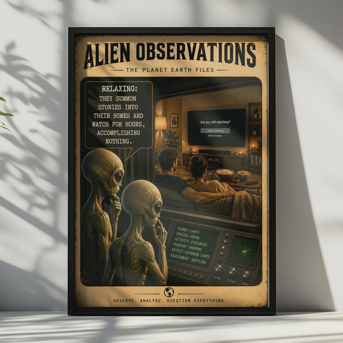 Alien Observations Streaming Poster, Sci-Fi Comedy Wall Art, Retro Living Room Decor