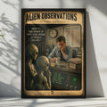 Alien Observations Monday Humor Poster, Retro Sci-Fi Office Wall Art (Print)