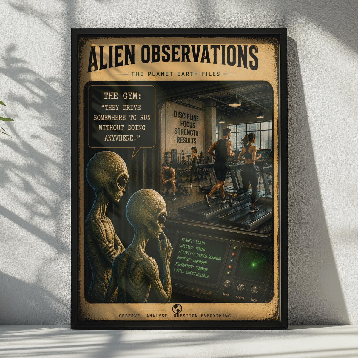 Alien Observations Gym Poster, Funny Fitness Wall Art, Sci-Fi Comedy Print