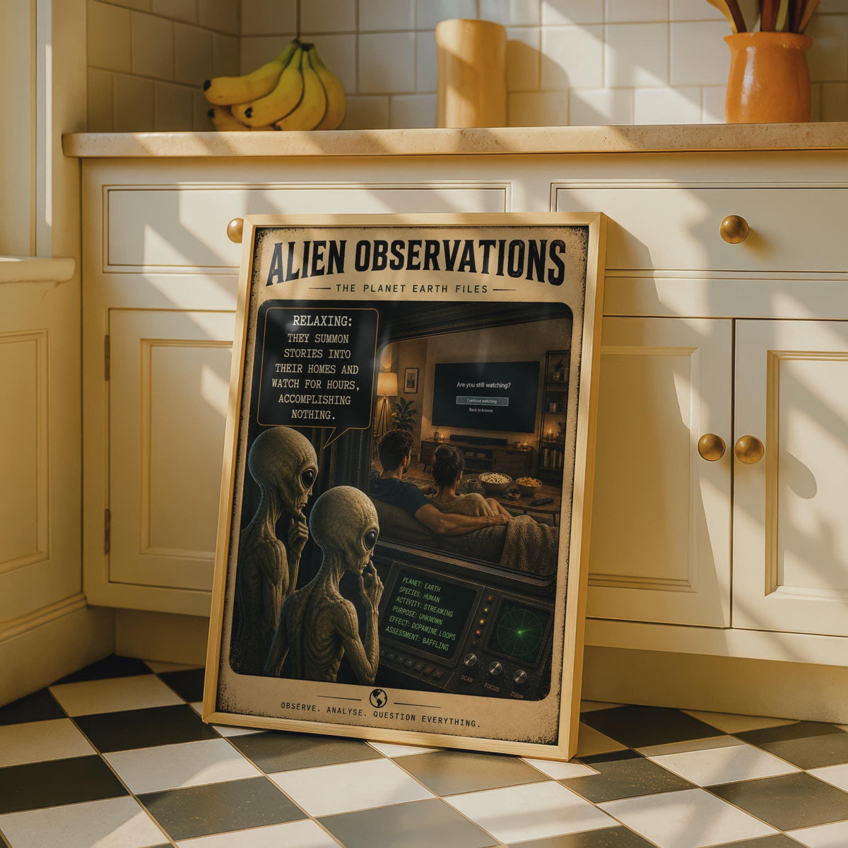 Alien Observations Streaming Poster, Sci-Fi Comedy Wall Art, Retro Living Room Decor