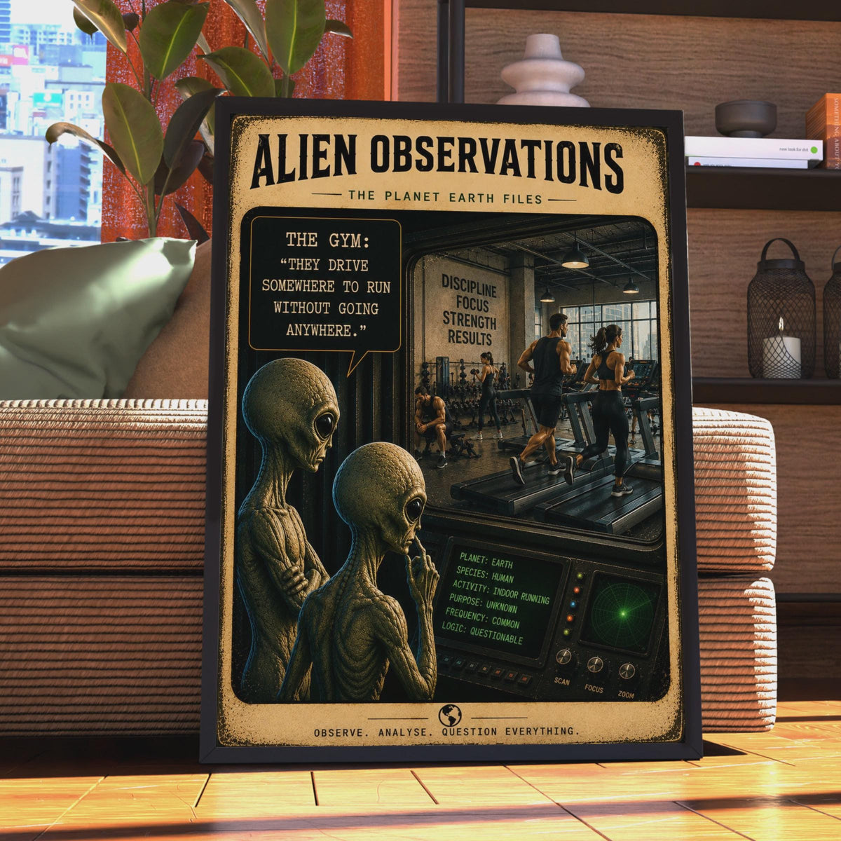 Alien Observations Gym Poster, Funny Fitness Wall Art, Sci-Fi Comedy Print