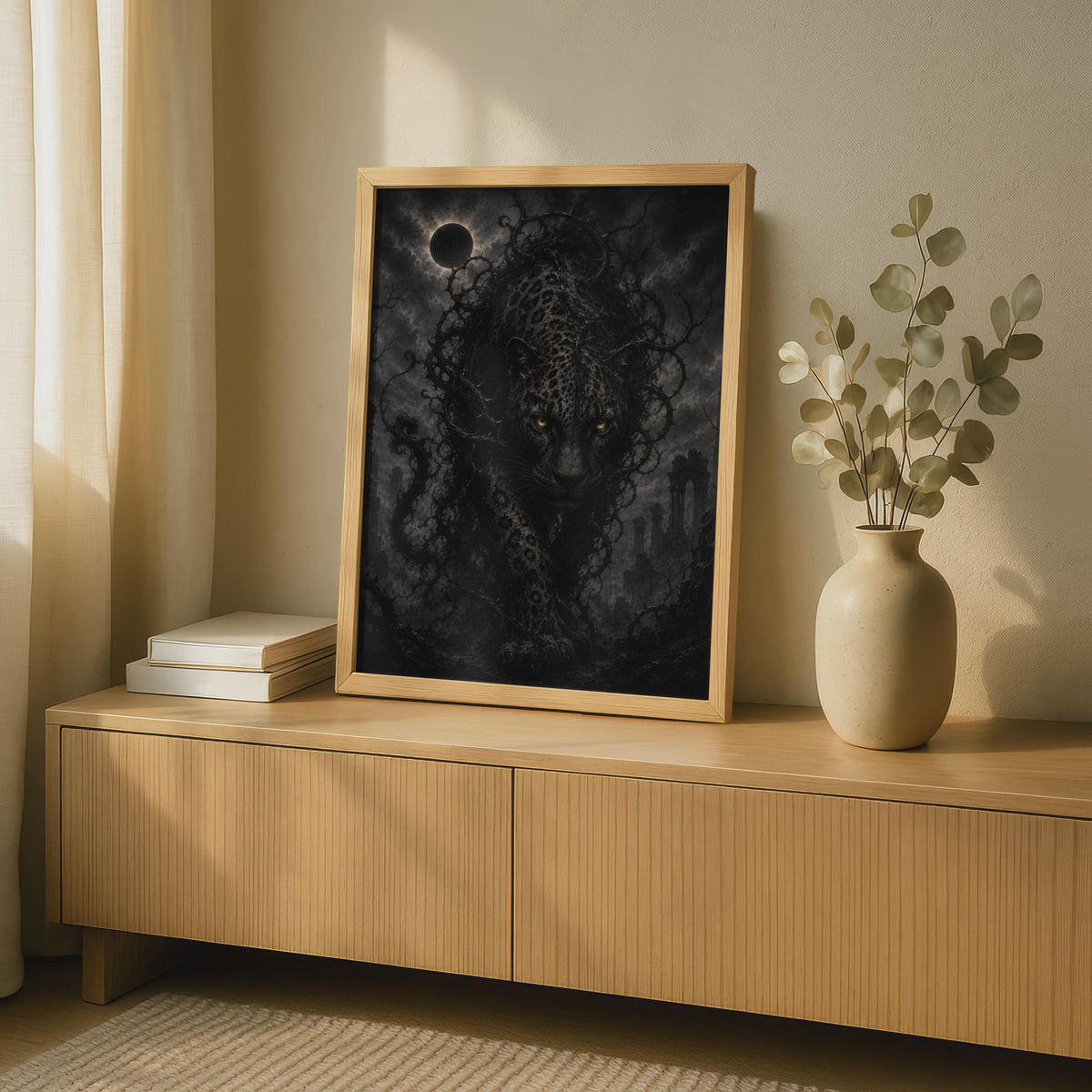 Gothic Black Panther Poster, Dark Fantasy Animal Wall Art, Goth Eclipse Print
