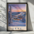 Levi Finland Ski Resort Sunset Poster, Lapland Snow Scene, Nordic Travel Art Print
