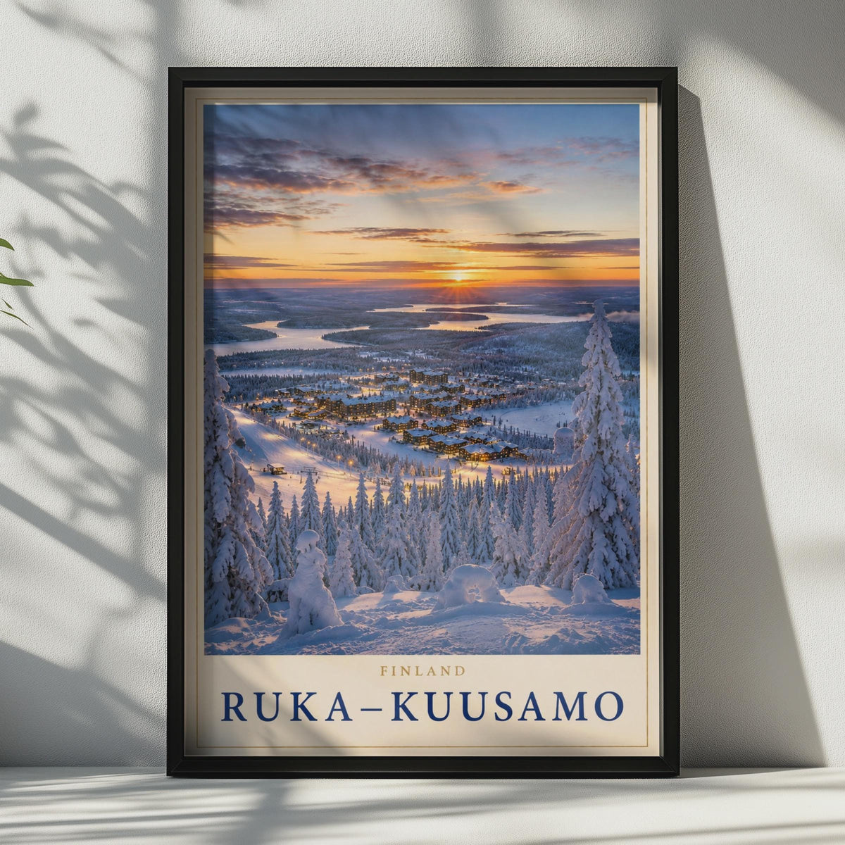 Ruka-Kuusamo Finland Winter Ski Resort Poster, Lapland Snow Sunset Travel Art (Print)