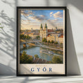 Gyor Hungary Travel Poster, Baroque Church, River Cityscape Art Print