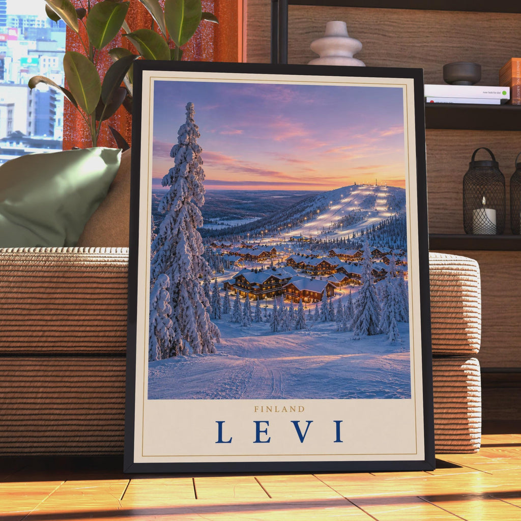 Levi Finland Ski Resort Sunset Poster, Lapland Snow Scene, Nordic Travel Art Print