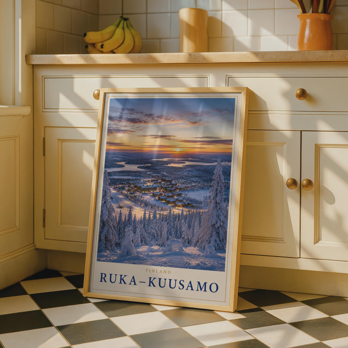 Ruka-Kuusamo Finland Winter Ski Resort Poster, Lapland Snow Sunset Travel Art (Print)