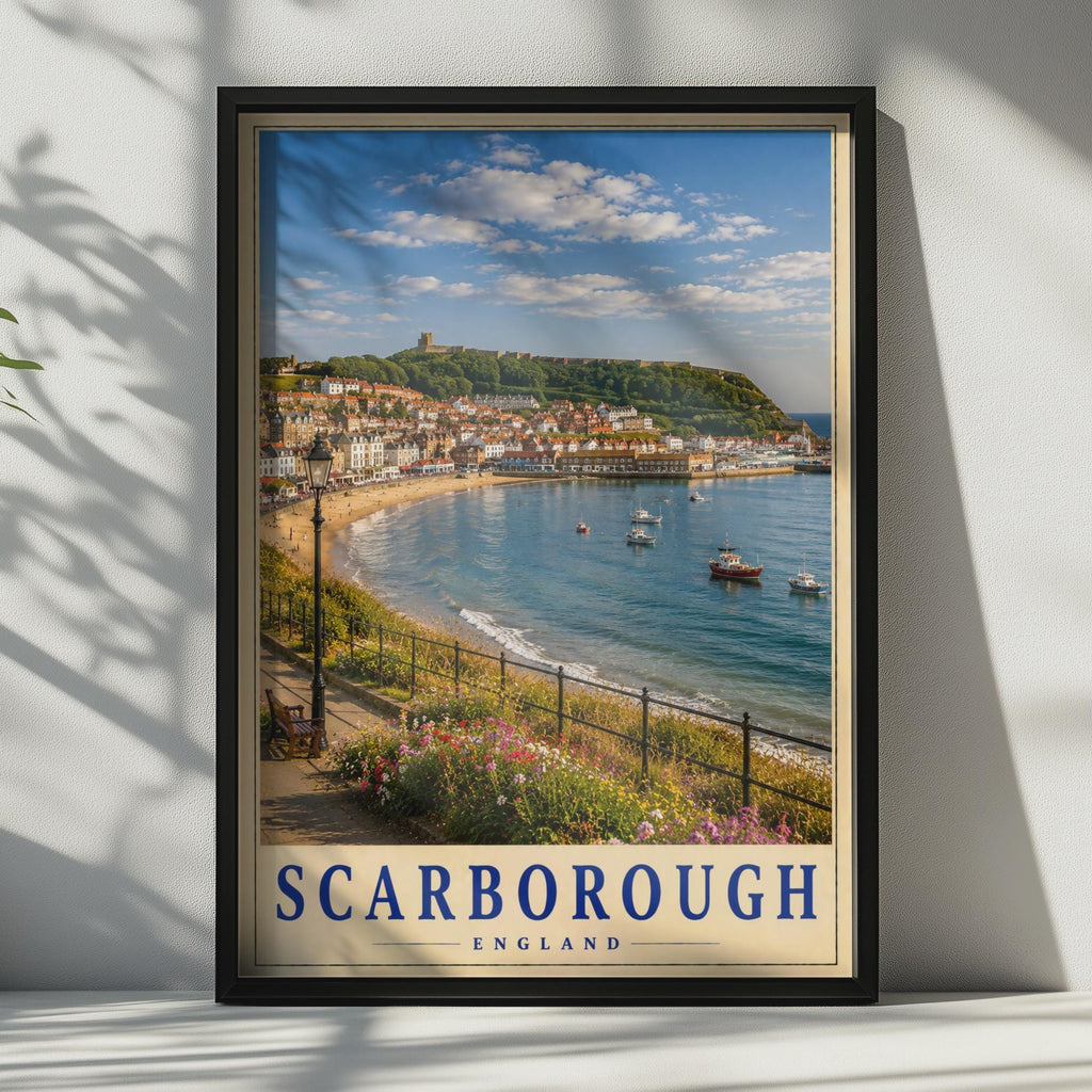 Scarborough England Travel Poster, Yorkshire Coast, Castle Bay Seaside Print (Physical)