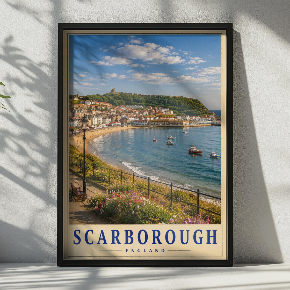 Scarborough England Travel Poster, Yorkshire Coast, Castle Bay Seaside Print (Physical)